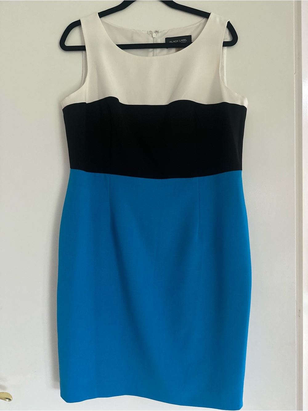 Black Label Colorblock Sheath Dress - White/Black/Blue
